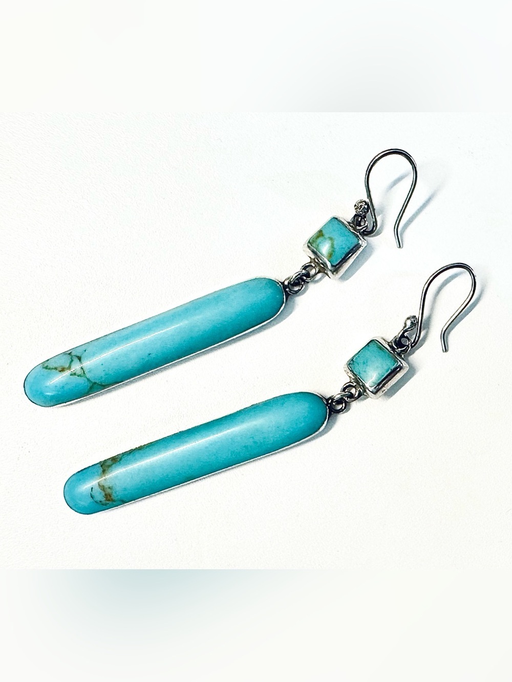 Vintage Sundance Catalog Sterling Silver Turquoise Linear Drop Earrings